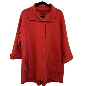 Eileen Fisher Petite Large Burnt Orange Boiled Wool Coat Snap Front Pockets